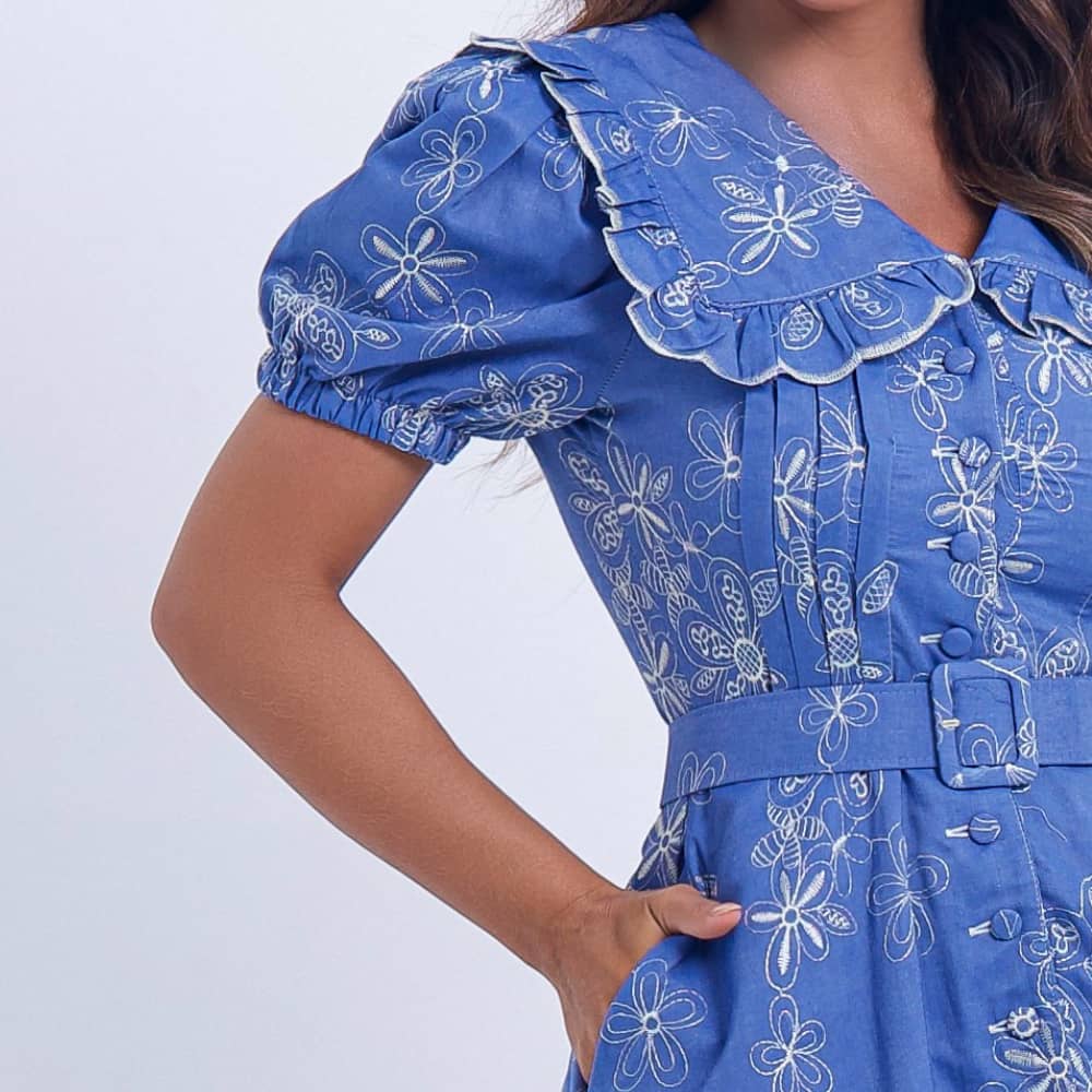 Vestido Feminino Midi Floral Azul Antonella - FL19