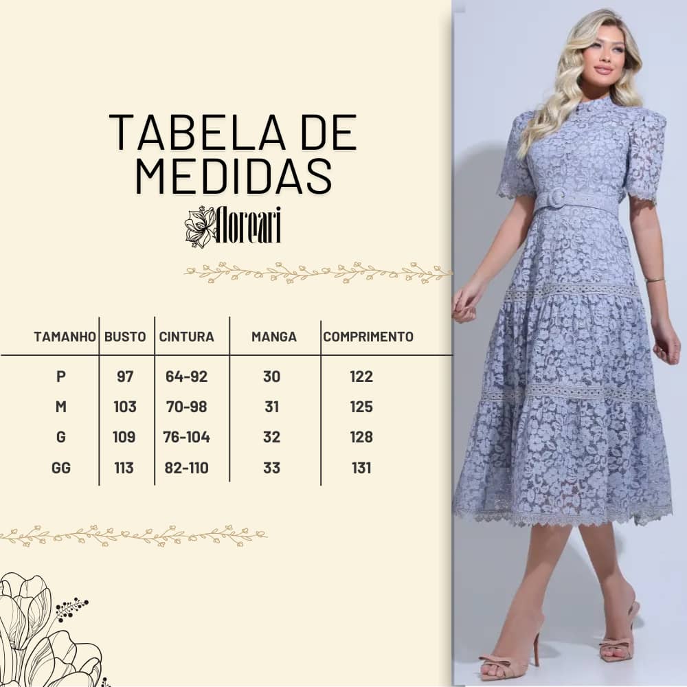 Vestido Feminino Midi Rendado Cinza Michelinne - FL29