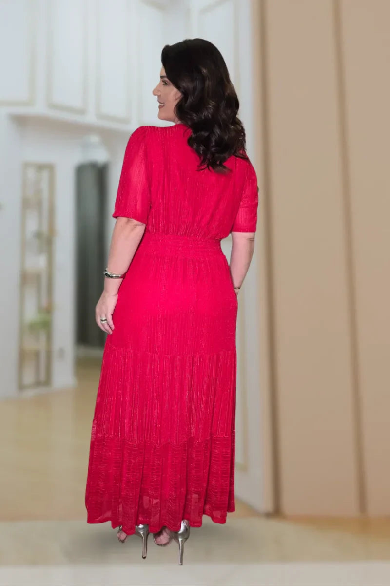 Vestido Vania Vermelho em Tule com Brilho