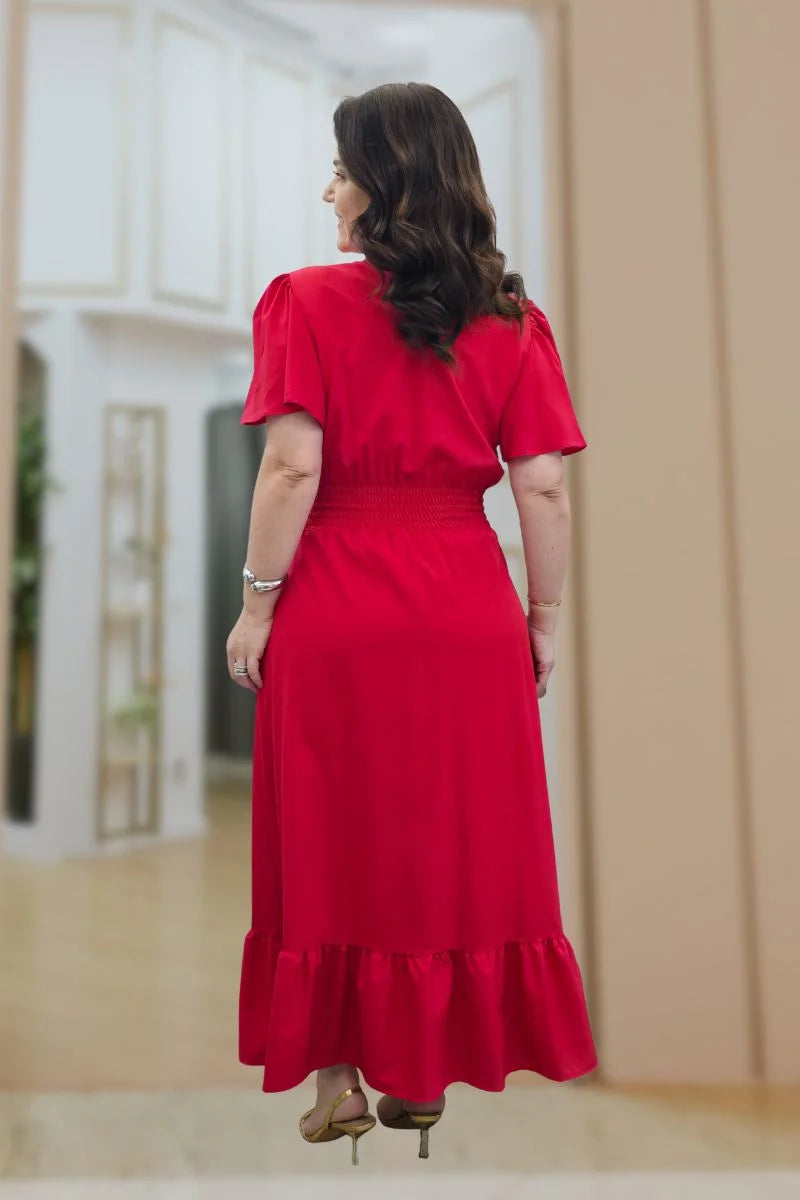 Vestido Olívia Vermelho em Crepe de Seda