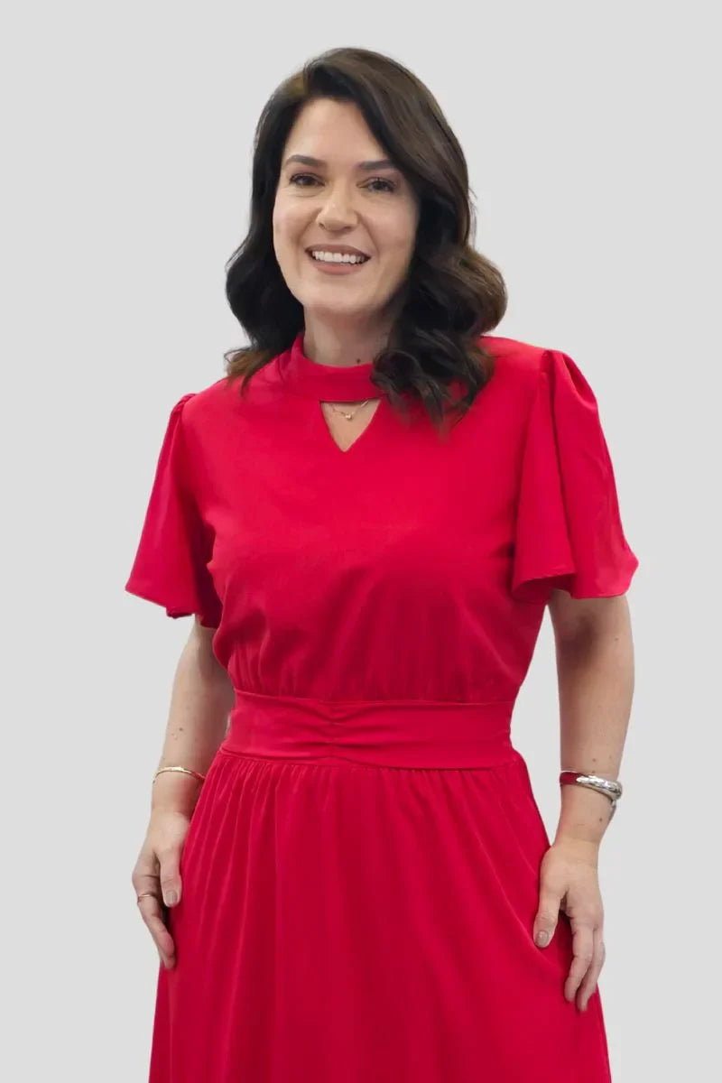 Vestido Olívia Vermelho em Crepe de Seda